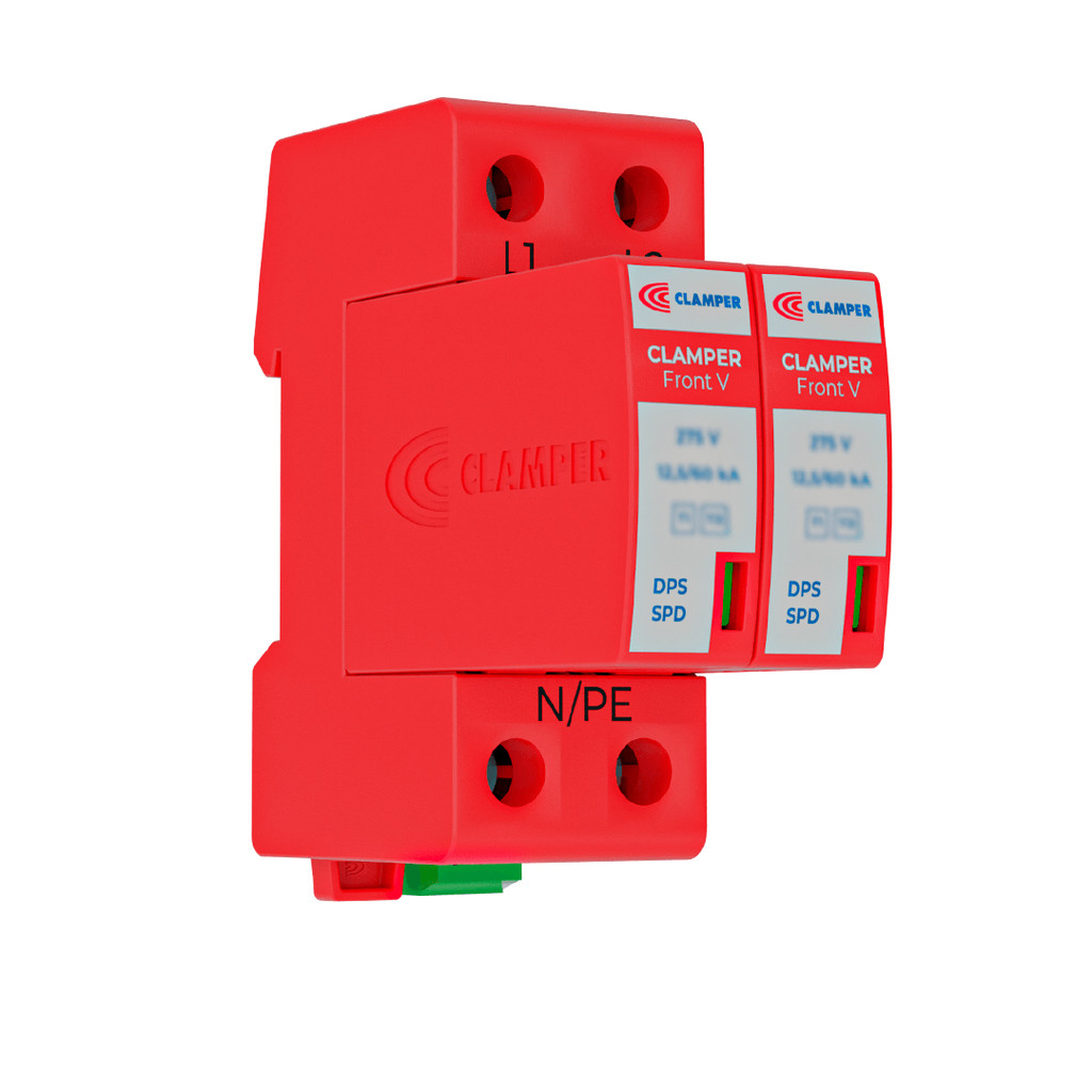 DPS CLAMPER Front V Bipolar 175V 12,5/60KA Classe I+II SR - Protetor contra surtos para quadros elétricos