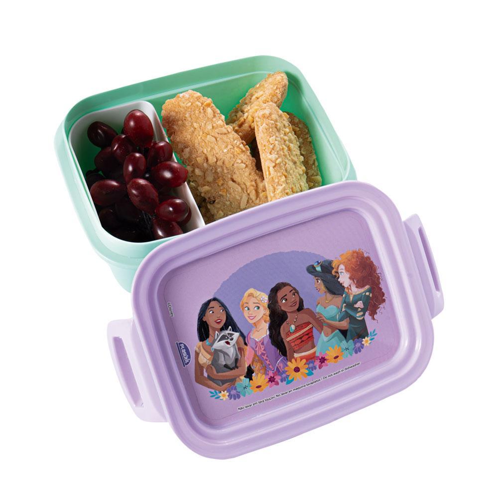Pote Marmita Hermético Princesas Rapunzel Moana Jasmine Mérida Lancheira Alimentos Micro ondas 630 ml Disney Plasútil