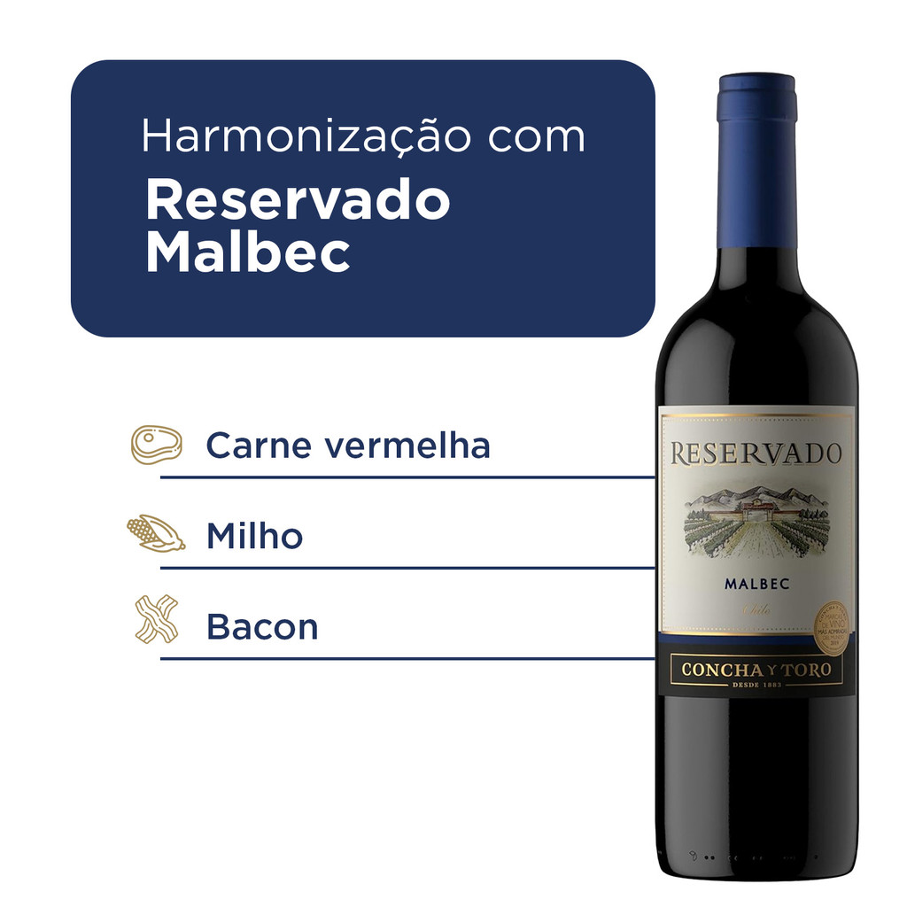 Vinho Chileno Reservado Malbec 750ml - 3 Unidades — imagem 2 de 2