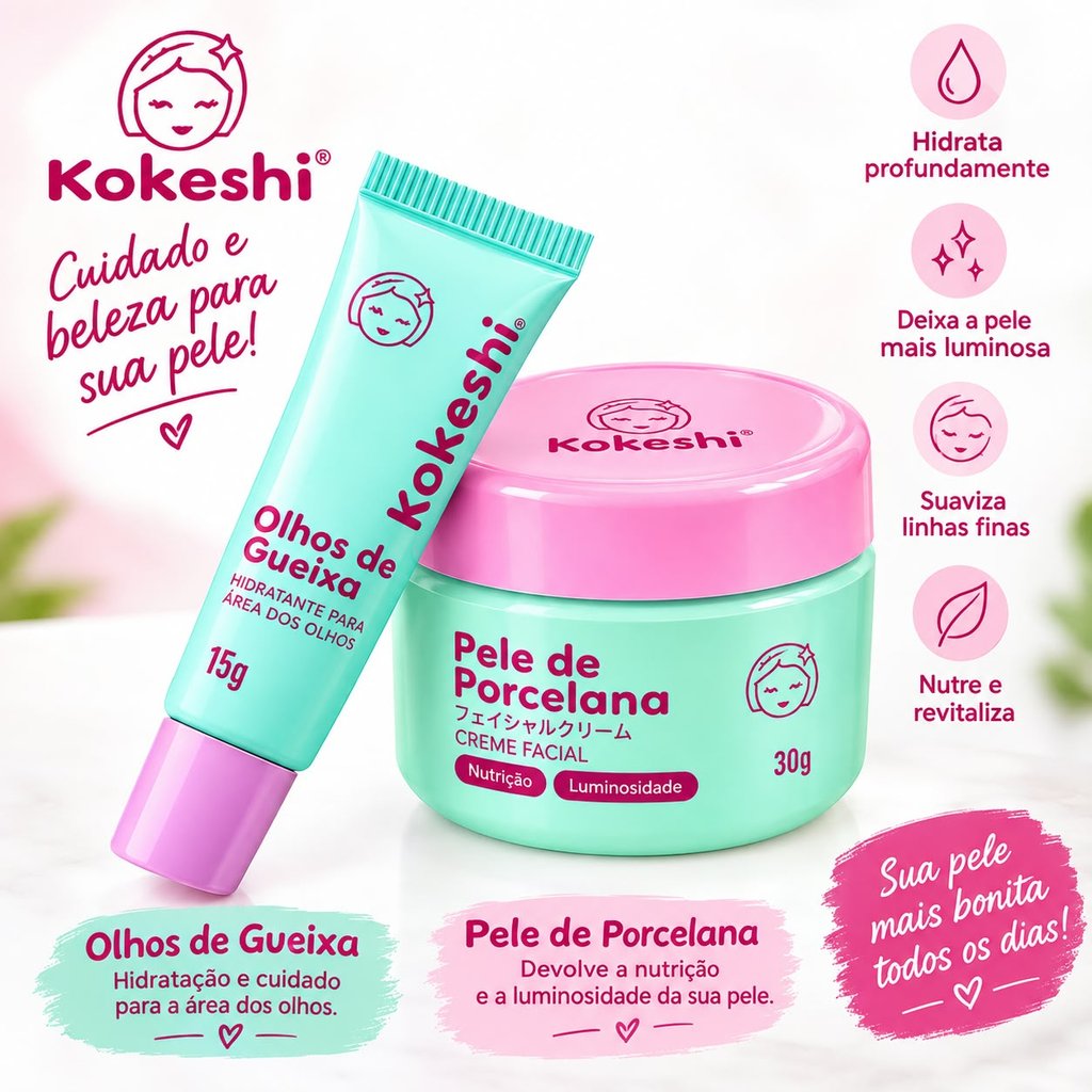 Kit Renovadores Faciais Kokeshi Pele Porcelana + Olhos Gueixa