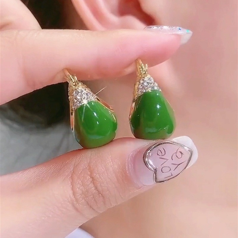 Retro redondo gotejamento esmalte brincos feminino na moda frutas verde brincos temperamento
