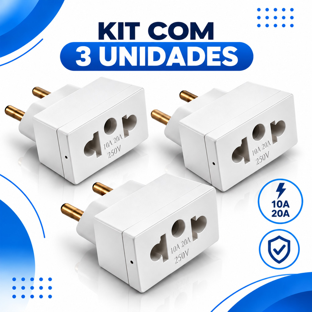 Imagem Kit 3 Adaptadores de Tomada Universal 10A - Branco