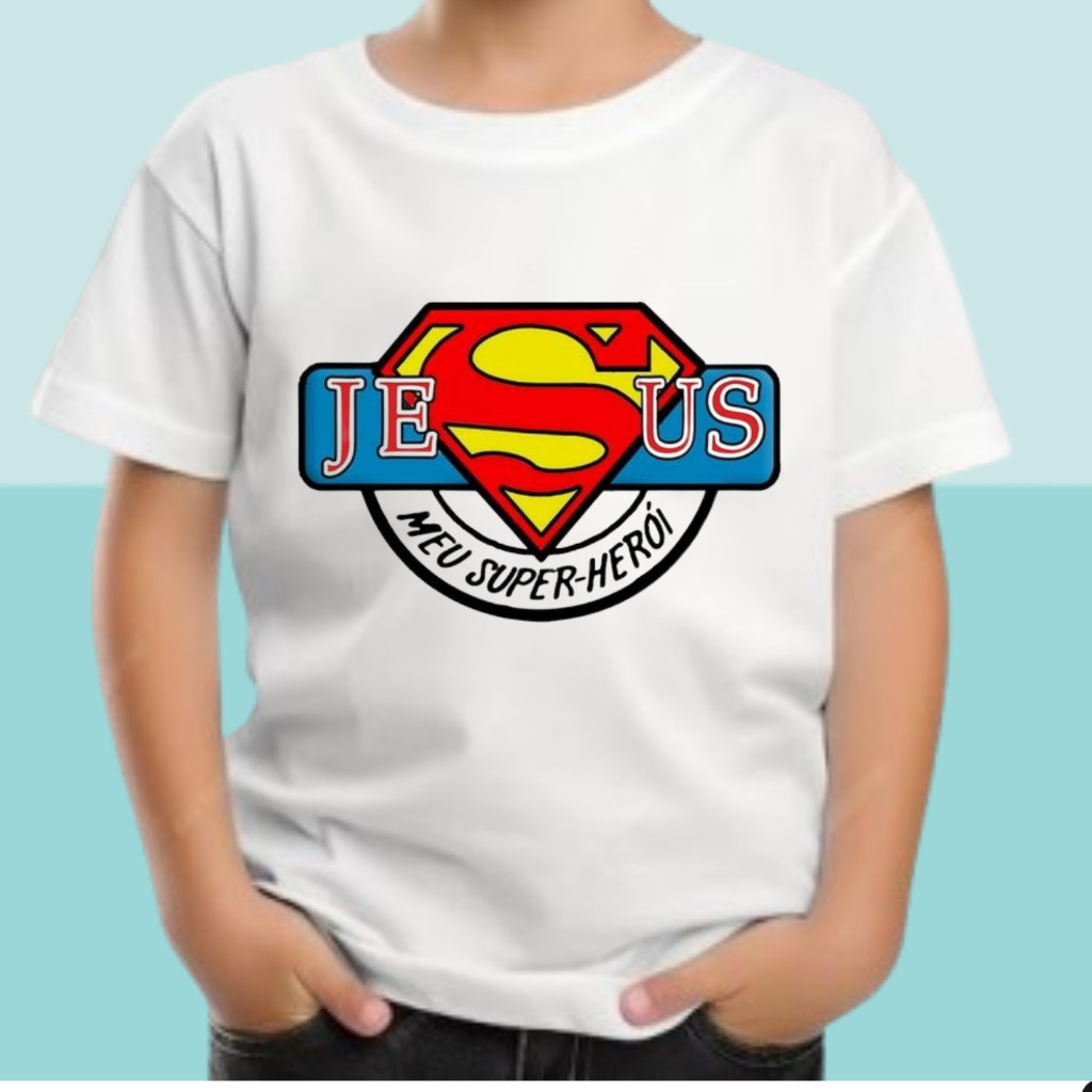 Camiseta Infantil Menino Blusa Estampa Cristã T-Shirt Camisa Menina Criança Religiosa 100% Algodão