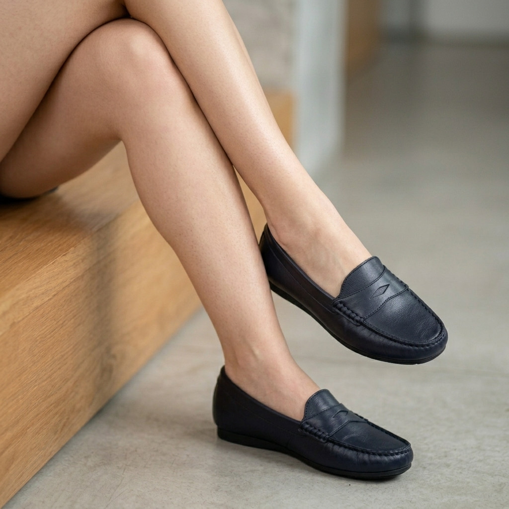 Mocassim Clássico Feminino Sapatilha Couro Legítimo Elegante Liso Confortável
