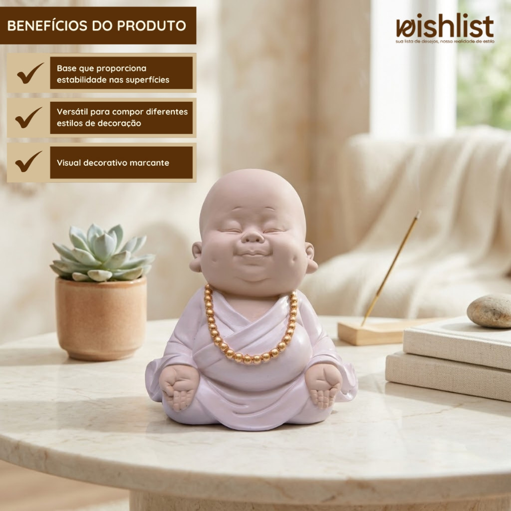 Imagem Monge Decorativo Médio 20CM Resina Zen Estátua Buda Meditação Sala Ambiente Relaxante