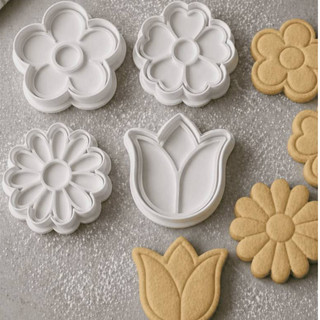 kit 4 cortador/marcador/molde tema flores para biscoitos, pasta americana e outros forminha para biscoitos bolachas