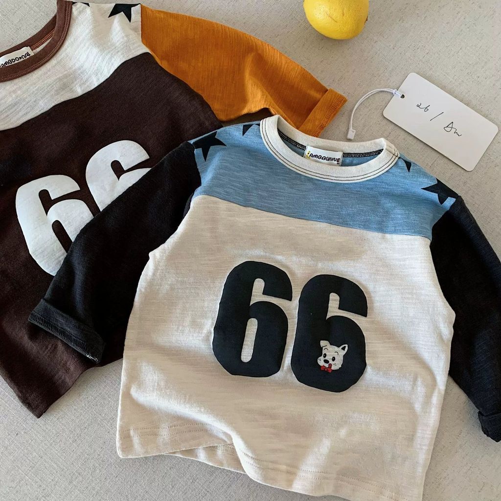 Meninos camiseta de manga comprida primavera outono versão coreana simples carta impressão cor combinando bonito Casual 