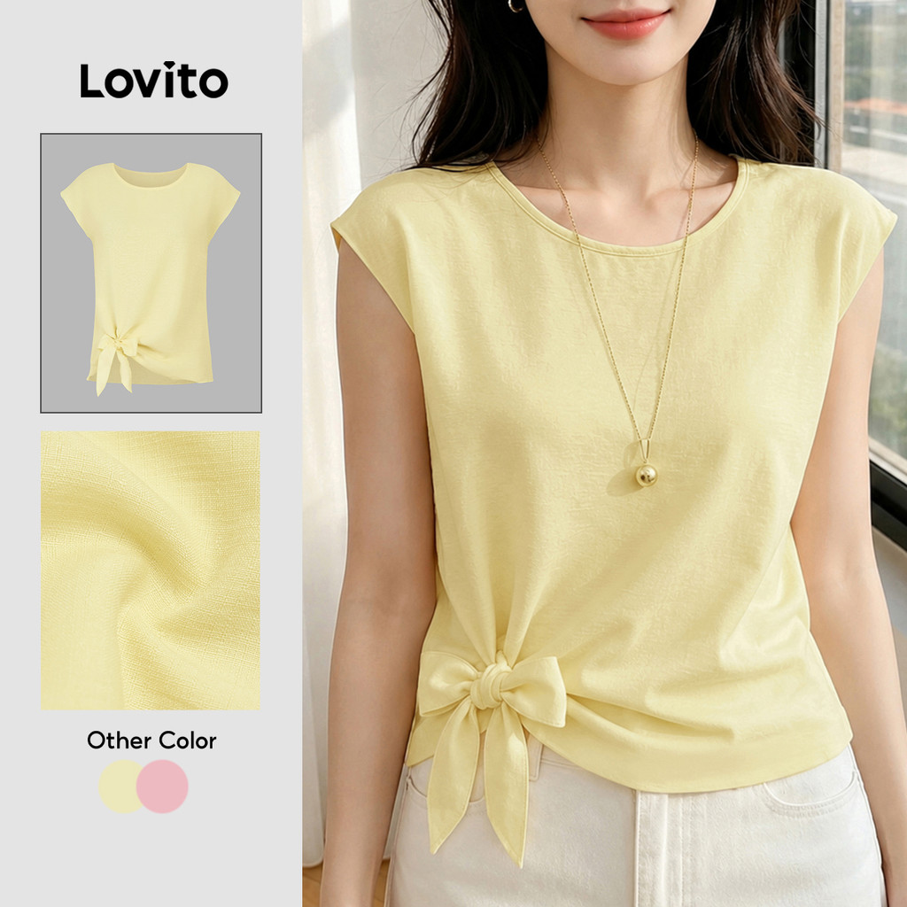Lovito Blusa Elegante Amarração Amarela Primavera/verão para Mulheres L198ED224
