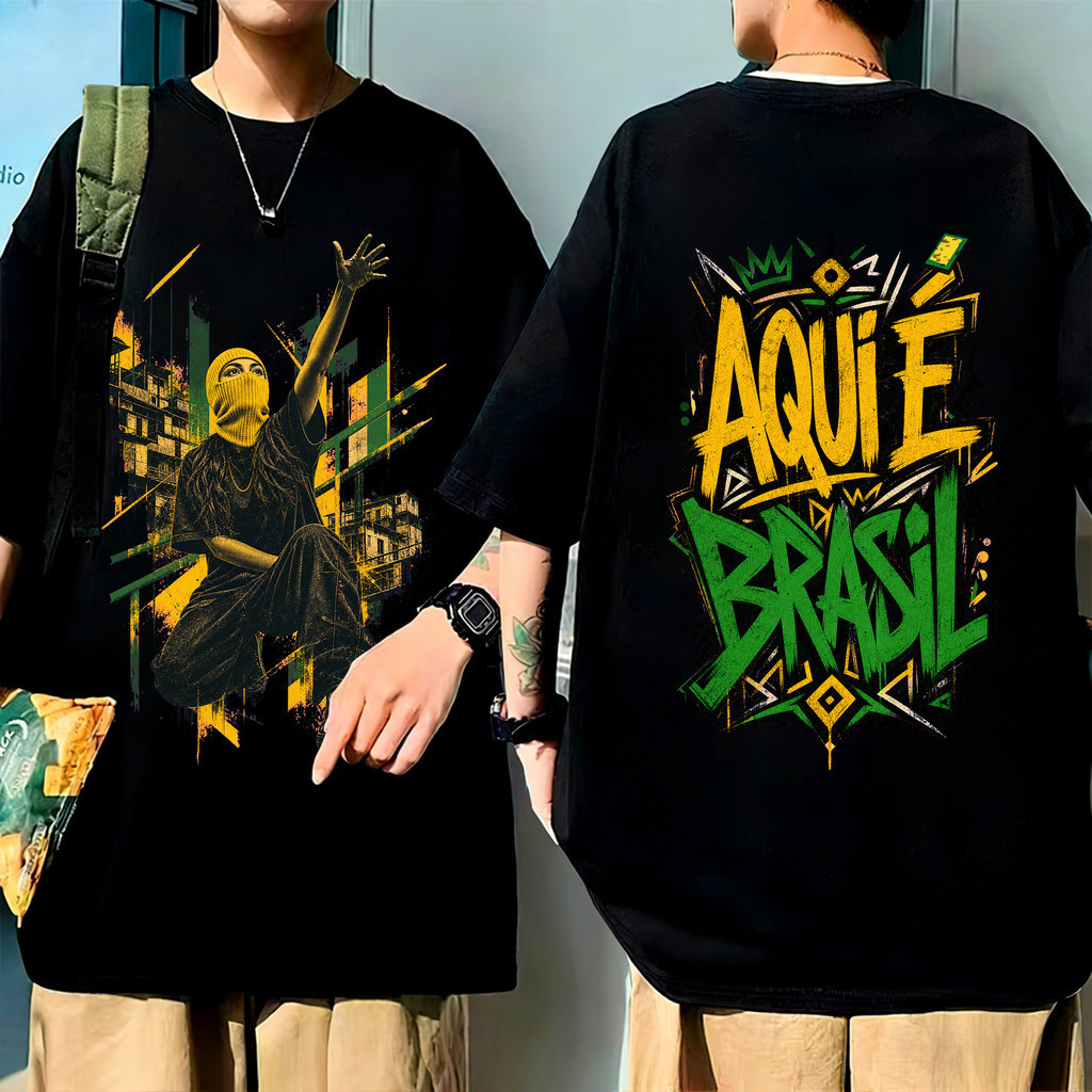 [Camiseta Premium em Algodão Puro]NVR Camiseta Aqui é Brasil Oversized 100% Algodão Estampa Streetwear#5