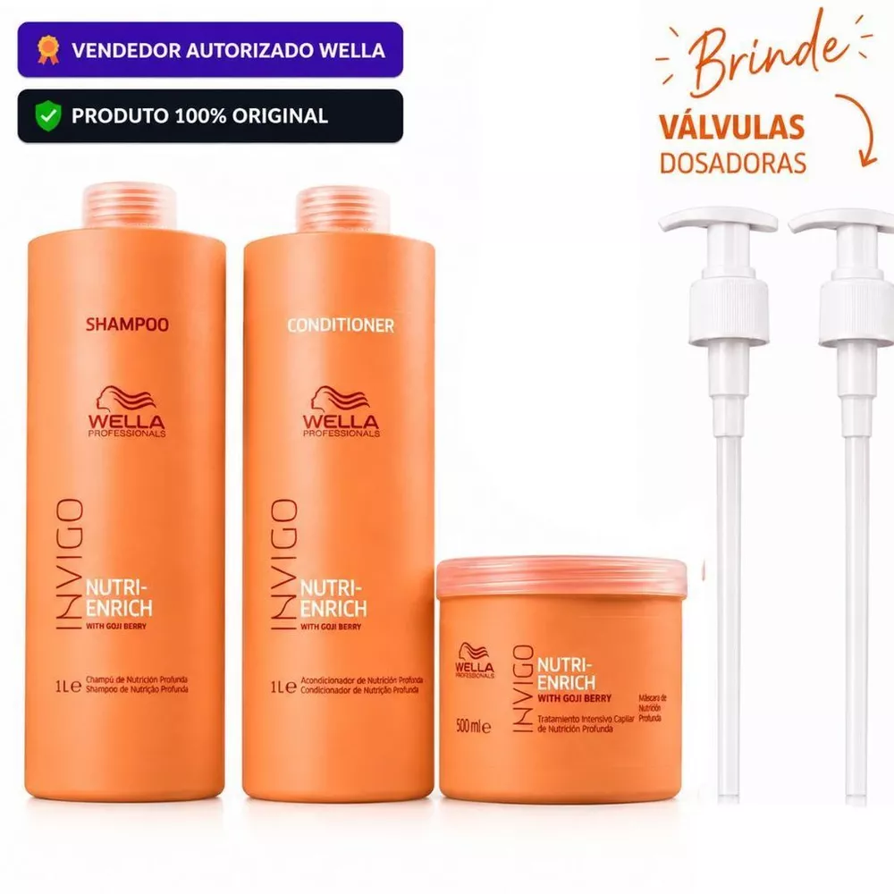 Kit Wella Invigo Nutri-Enrich Original | Shampoo 1L + Condicionador 1L + Máscara 500ml | BRINDE VÁLVULA