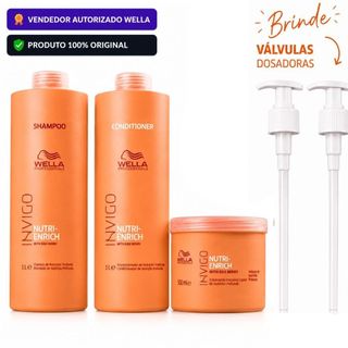 Kit Wella Invigo Nutri-Enrich Original | Shampoo 1L + Condicionador 1L + Máscara 500ml | BRINDE VÁLVULA