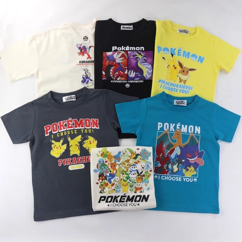 Desenhos animados dos desenhos animados Pokémon Pikachu crianças camiseta de manga curta puro algodão meninos meninas fi