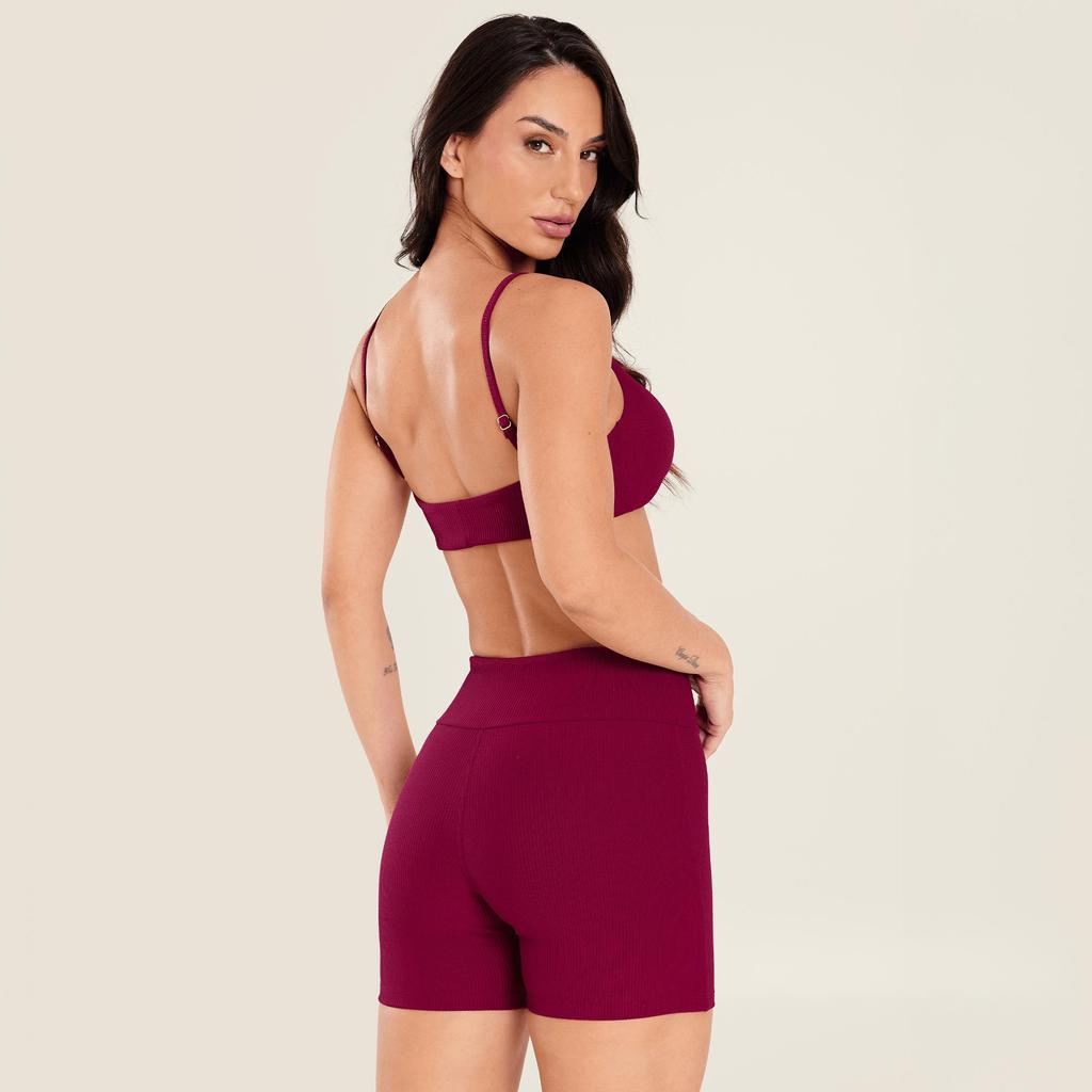 Short Sem Gancho Frontal Vinho Scarpin Canelado — imagem 2 de 2