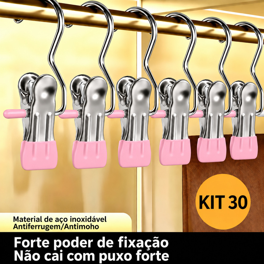 Cabide Prendedor de Metal para Calças — Presilha Firme e Gancho Giratório 360° para Armário