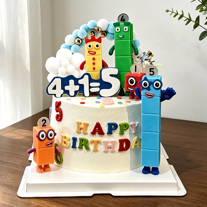 Blocos de construção digitais crianças bolo decoração ornamentos dopamina arco-íris nuvens menino aniversário cozimento 