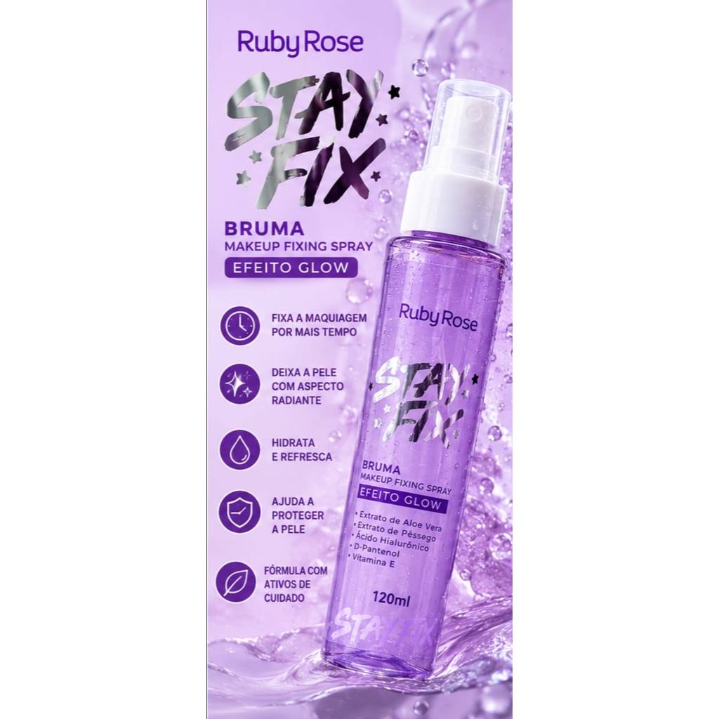 Bruma Fixadora Ruby Rose Stay Fix Efeito Glow 120ml – Fixador de Maquiagem Hidratante — imagem 2 de 2