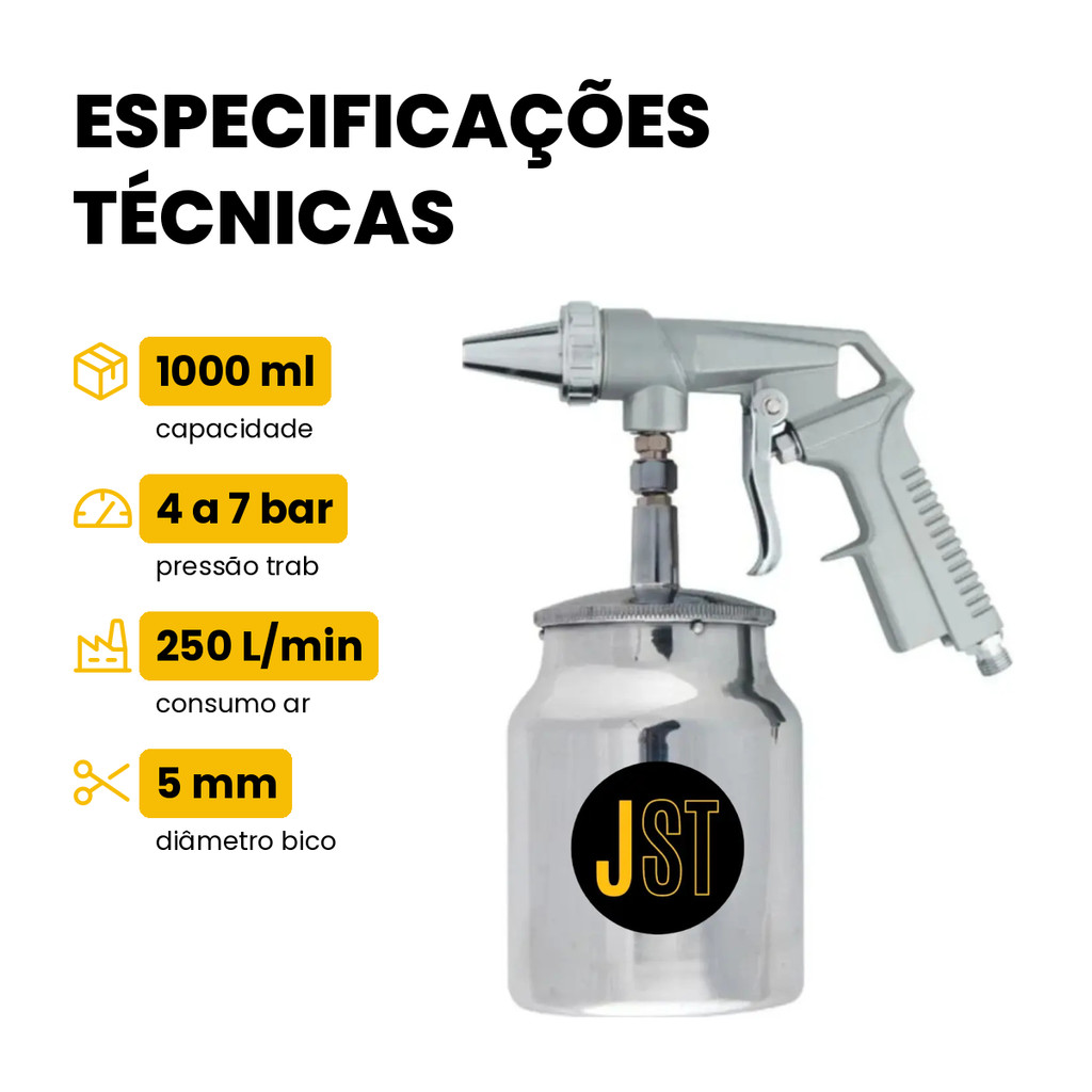 Pistola Para Jateamento De Areia Sucção PJA1000 JST 1000ml Conexão 1/4 · foto 2