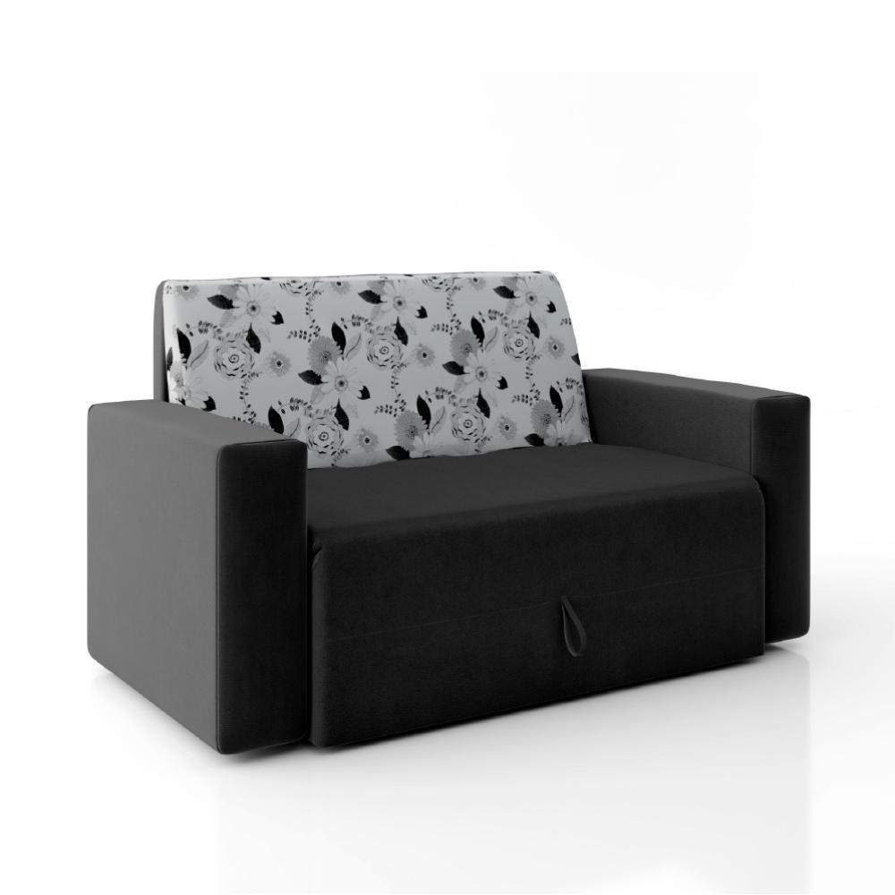 Sofá-Cama 2 Lugares Pratik 5000 Mamflex Preto/Cinza Floral Suede
