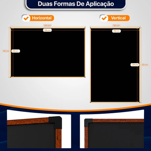 40x30 Quadro Negro Moldura Cor Mogno Stalo Lousa Preta Com Porta Caneta Recados