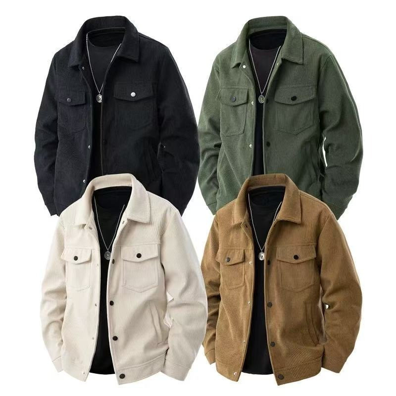 Jaqueta masculina nova, casual, folgada, de veludo cotelê, para primavera e outono, estilo workwear.