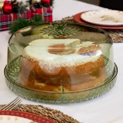Boleira com Tampa Porta Bolo Tortas Doces Verde Glamour Plástico Redonda Natal Mesa Posta Plasútil