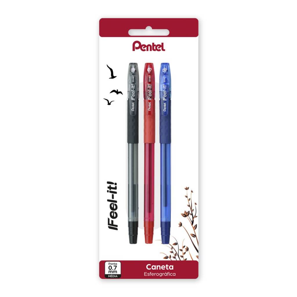 Caneta esferográfica iFeel-It 0.7 AZ/PT/VM com 3 unidades SM/BX487 Pentel