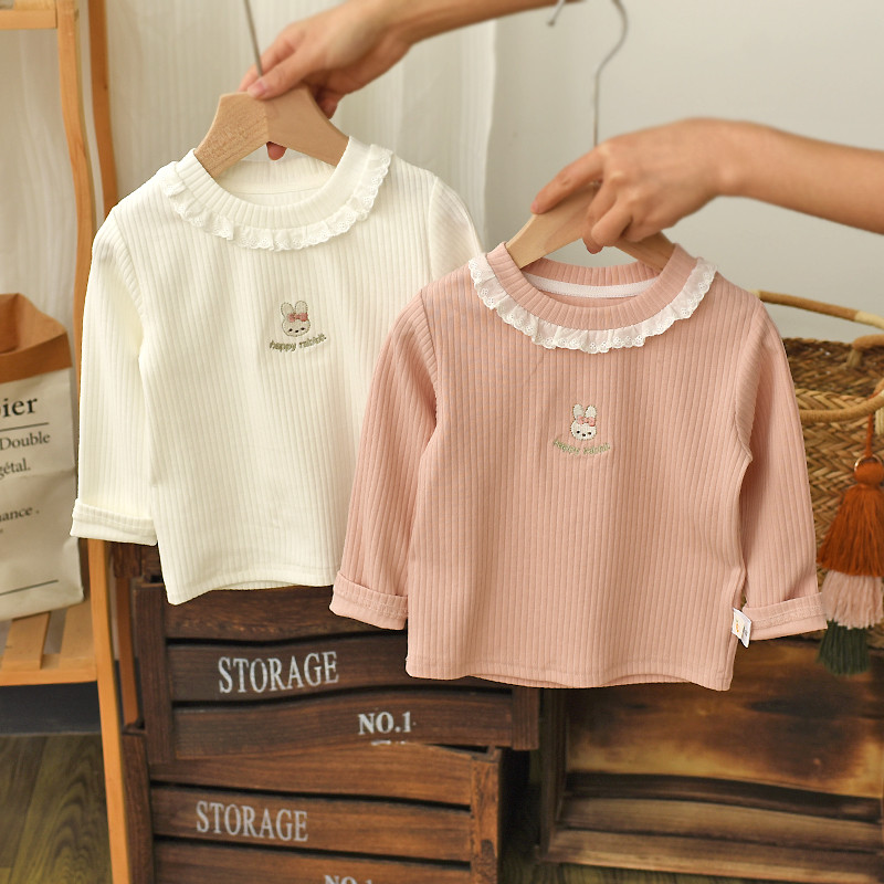 Meninas camiseta de manga comprida primavera moda estilo ocidental camisa de fundo do bebê puro algodão primavera outono