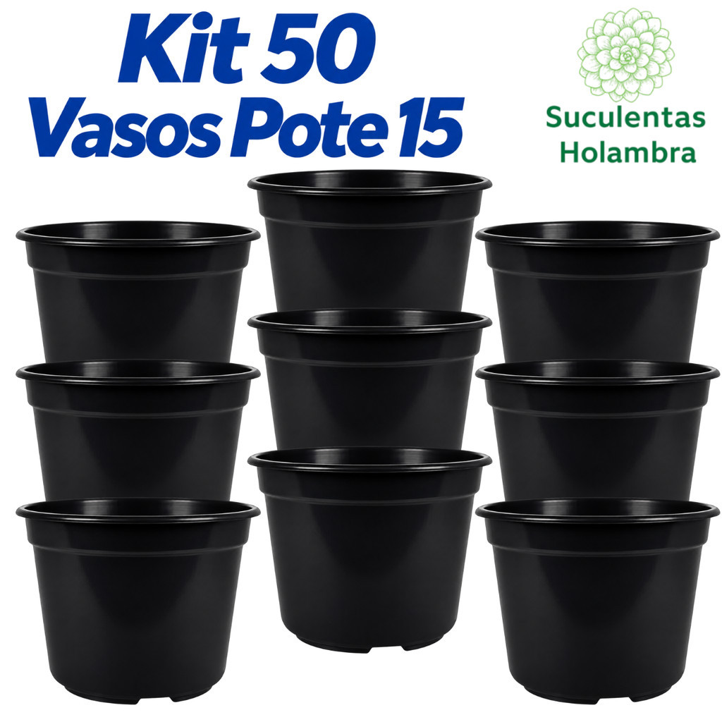 Kit 50 Vasos Pote 15 - REFORÇADO Cor Preta Para Rosa Mudas Plantas