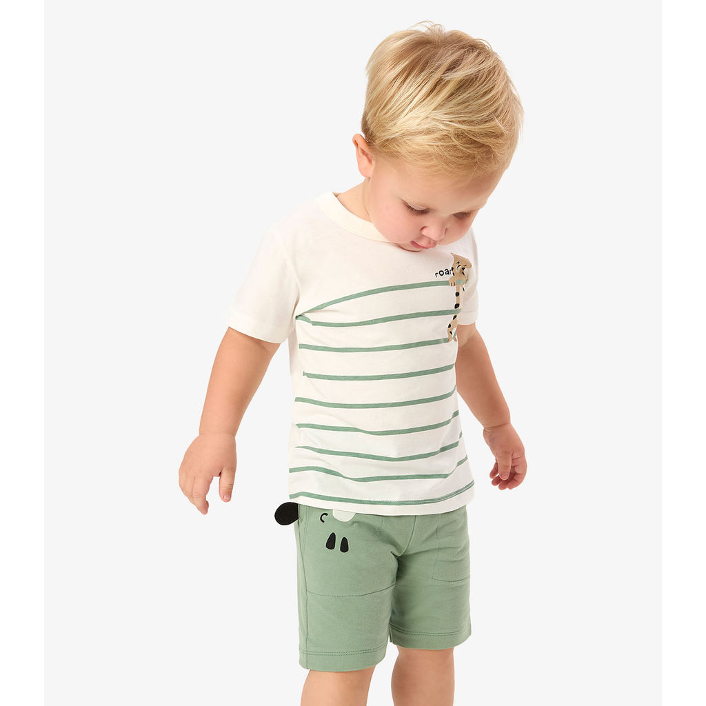 Conjunto Camiseta Com Bermuda Infantil Rovi Kids Bege