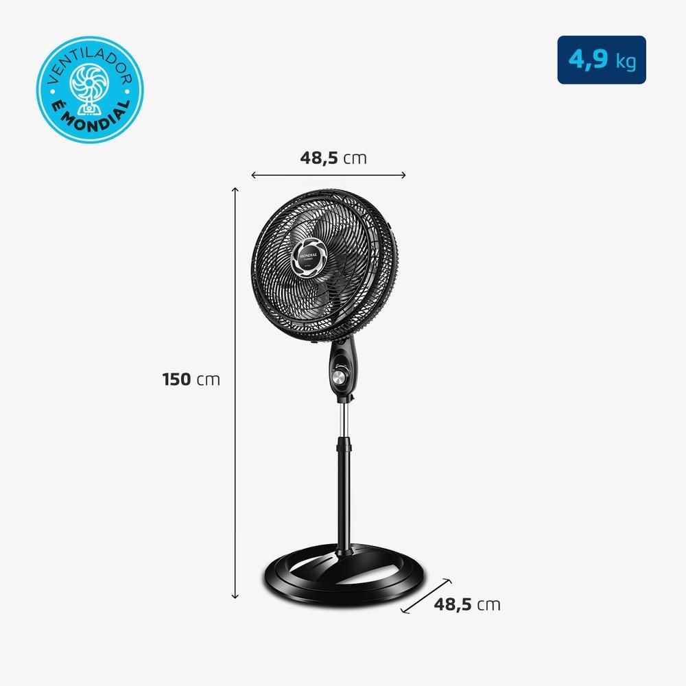 Ventilador de Coluna Mondial Turbo 40cm 8 Pás 140W Preto e Prata NVT-40C-8P-B — imagem 2 de 2