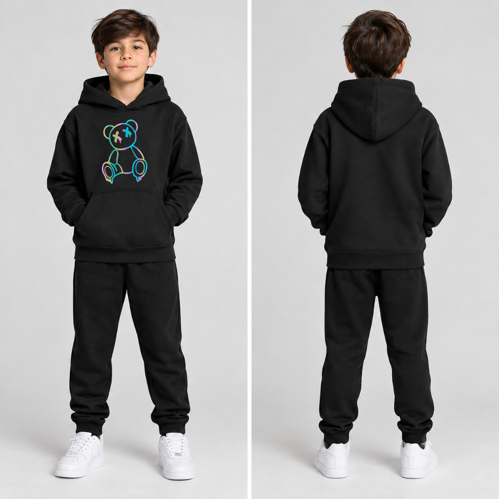 Conjunto Moletom Infantil Estampado Urso Holográfico Masculino e Feminino Algodão Peluciado