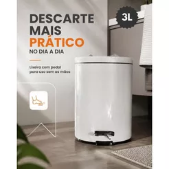 Lixeira Metálica Branca com Pedal – 3L