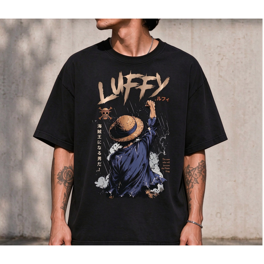 Camiseta Masculina Estampa Personagem Luffy Pirata Chapéu de Palha Anime Confortável Premium Estilosa Divertida Casual