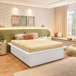 Cama Infantil Casal/Queen com 4 Gavetas Gades Yescasa Branco Branco
