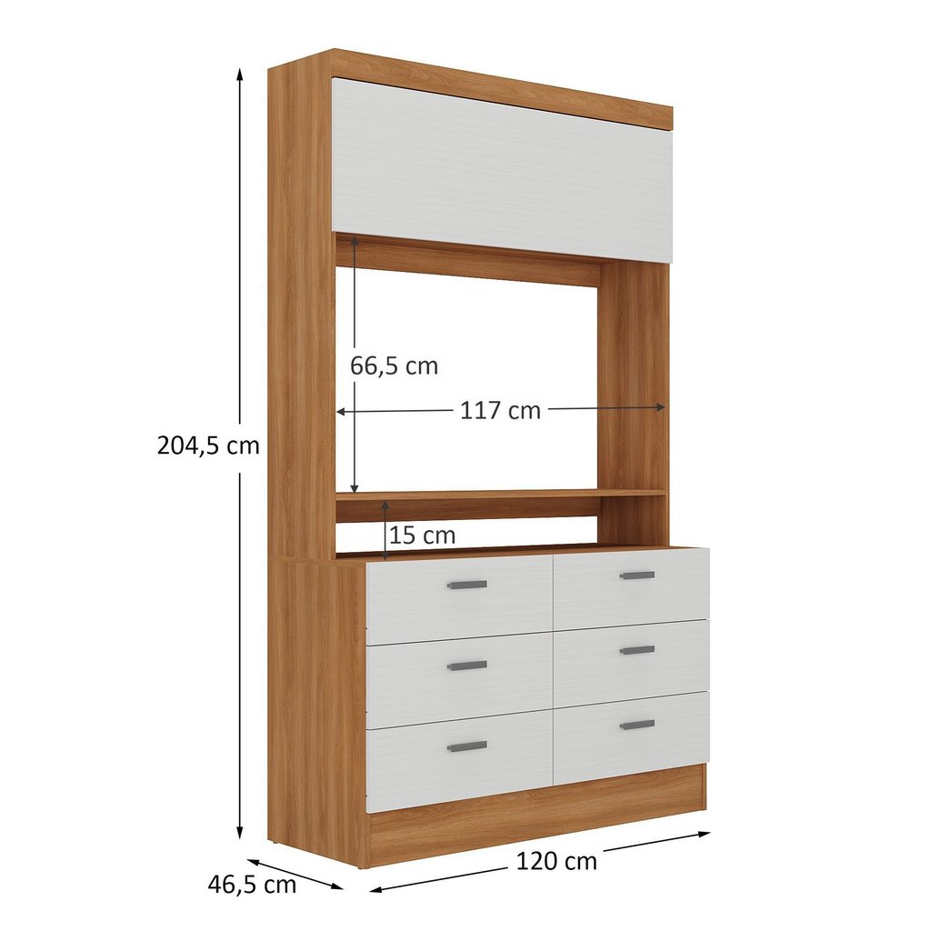 Cômoda para Quarto para TV até 42 Polegadas Viena 1 Porta 6 Gavetas Yescasa Marrom/Nogal/Branco Branco/Nogal · foto 2