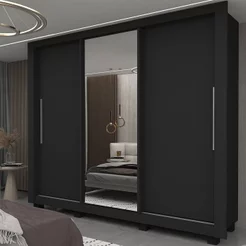 Guarda-Roupa Casal 3 Portas 1 Porta Espelhada com Pés Milão 100% MDF Yescasa Preto Preto