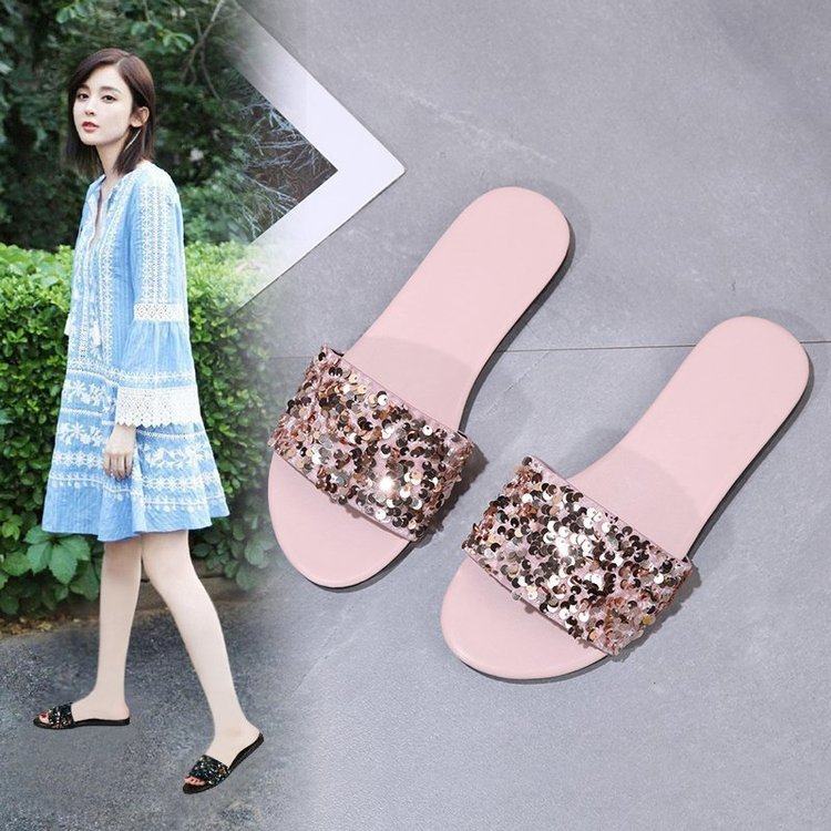 35-43 tamanho Plus size sapatos femininos 41 sandálias Extra grandes chinelos 42 moda versão coreana lantejoulas influen