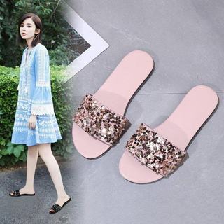 35-43 tamanho Plus size sapatos femininos 41 sandálias Extra grandes chinelos 42 moda versão coreana lantejoulas influen