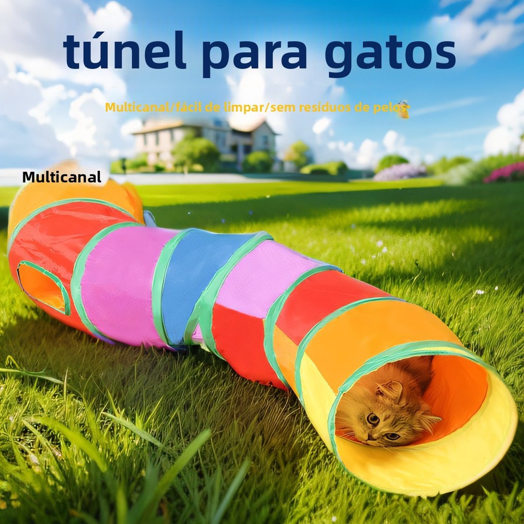 [Brinquedo para Gatos] Túnel de Gato Arco-Íris Dobrável, Brinquedo de Túnel Multicanal para Gatos com Bola de Brincar, T