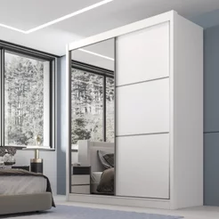 Guarda Roupa Casal 2 Portas 3 Gavetas com Espelho 100% MDF Grécia Branco Branco