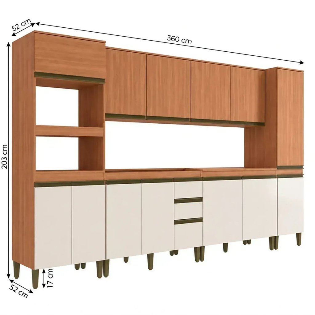 Cozinha Compacta Modulada 6 Peças sem Tampo Cecília Marrom Freijó Off White Lisa · foto 2