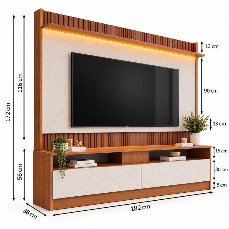 Rack com Painel para TV até 70 Polegadas Ripado LED 172CMX182CM Rio LED Marrom Manchester Manchester/Mármore · foto 2