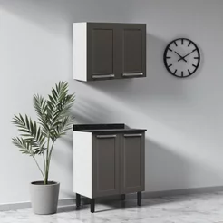 Cozinha Compacta Modulada em Aço 2 Peças 4 Portas Florença Itatiaia Cinza/Grafite/Branco Grafite/Branco