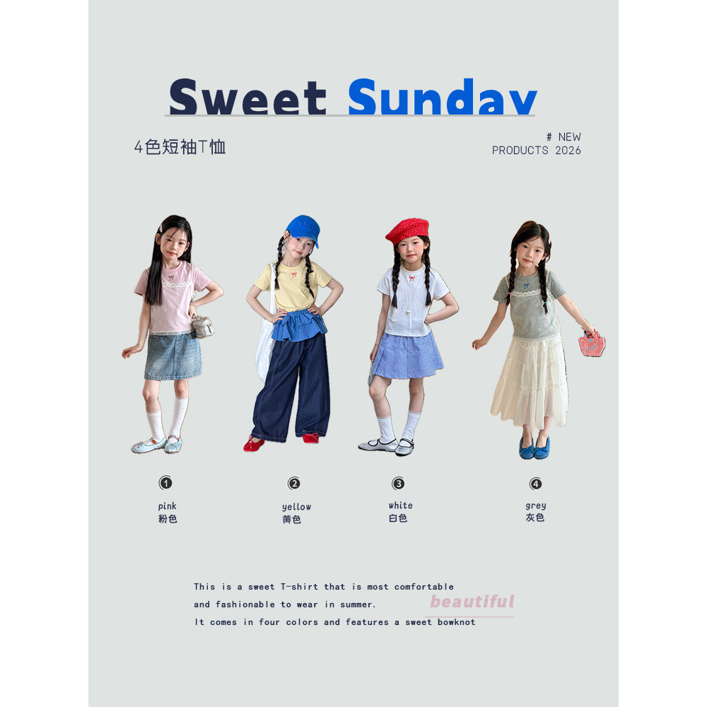 Yima meninas verão doce arco bordado camiseta crianças algodão puro confortável pele-amigável manga curta em torno do pe
