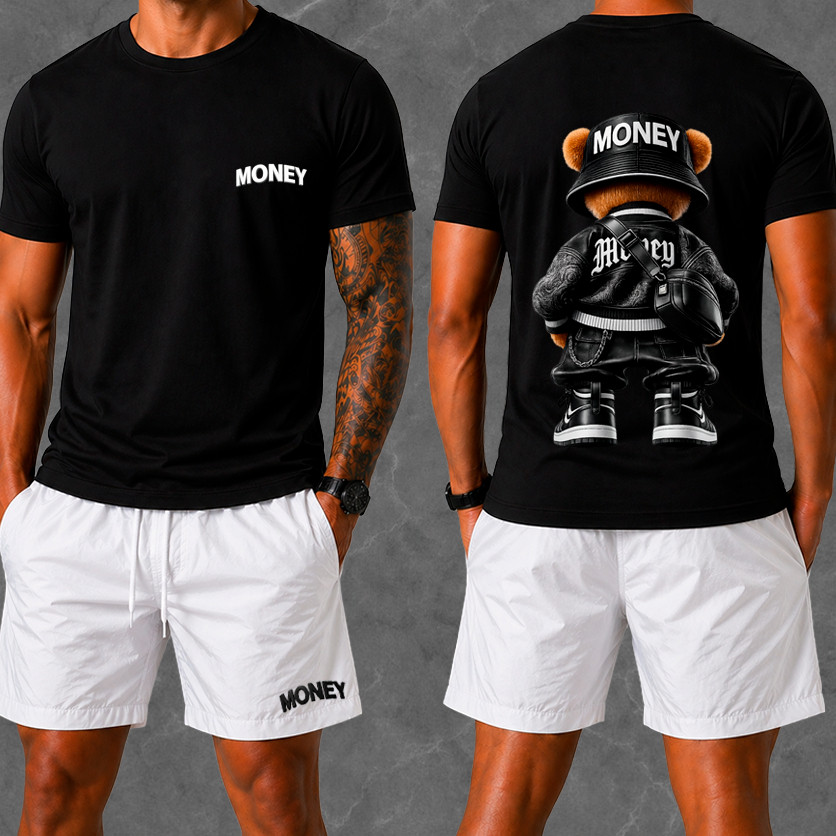 Conjunto Masculino Camiseta 30.1 + Bermuda Tactel Com elastano MONEY streetwear lançamento Presente de Natal
