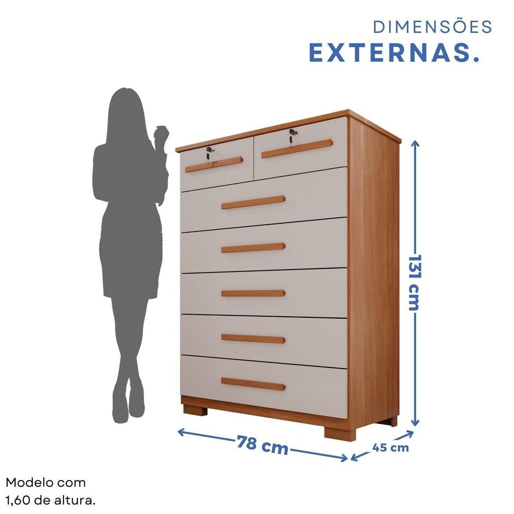 Cômoda para Quarto 7 Gavetas Topázio Expresso Móveis Marrom/Cinamomo/Off White Cinamomo/Off White · foto 2
