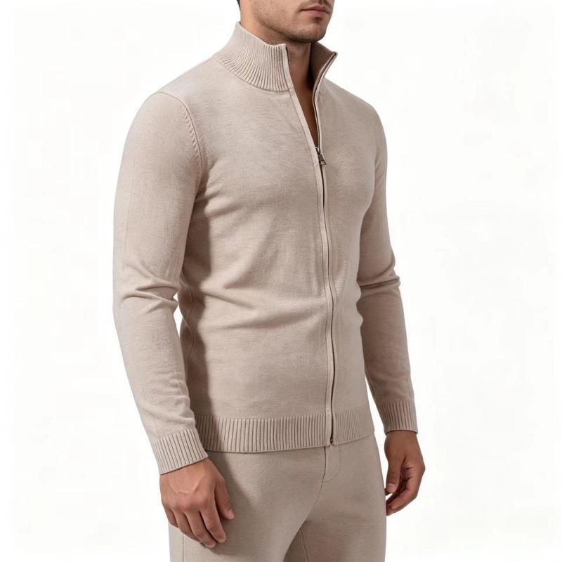 Primavera outono novo estilo gola alta zíper de malha Cardigan masculino moda na moda magro-ajuste simples cor sólida ca