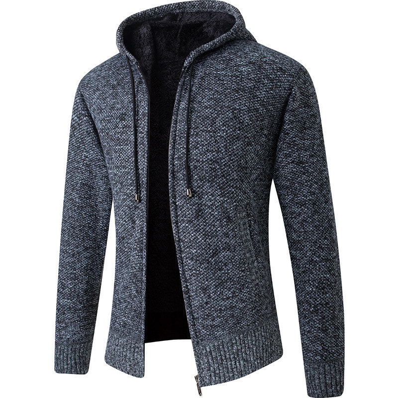 Outono inverno camisola masculina na moda Casual quente jaqueta esportiva de malha Cardigan camisola de lã com capuz rou