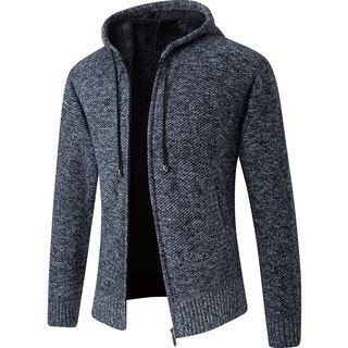 Outono inverno camisola masculina na moda Casual quente jaqueta esportiva de malha Cardigan camisola de lã com capuz rou