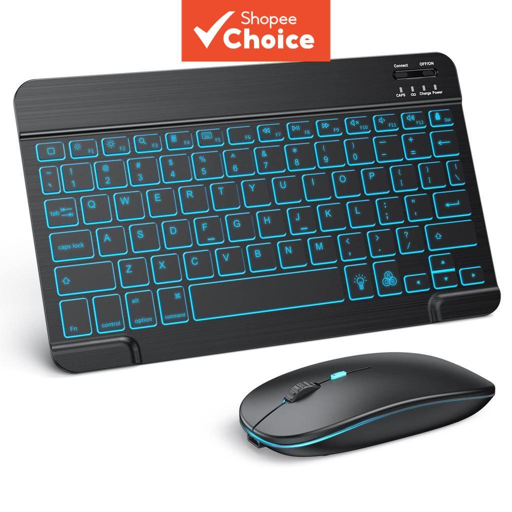 Teclado e mouse sem fio mini slim portátil retroiluminado Bluetooth recarregável ABS combo para tablets